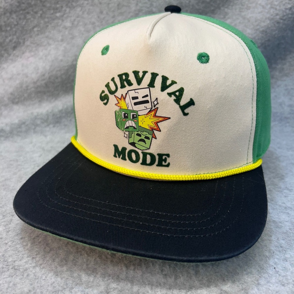 Survival Mode Kids Green Minecraft Snapback Hat Flat Brim Rope Detail OSFM